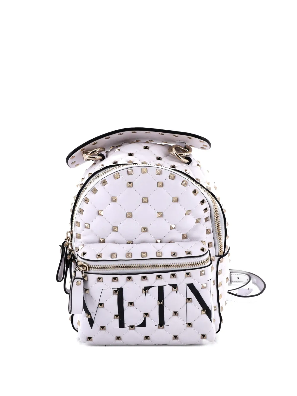 Pre-owned Valentino Garavani Vltn Rockstud Spike Quilted Printed Leather Mini Backpack In White