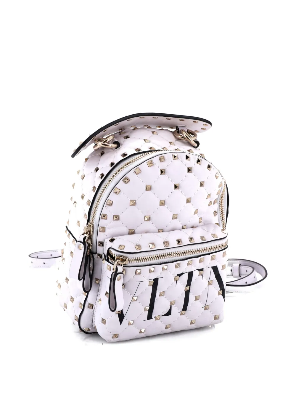 VALENTINO GARAVANI Pre-owned Vltn Rockstud Spike Quilted Printed Leather Mini Backpack In White