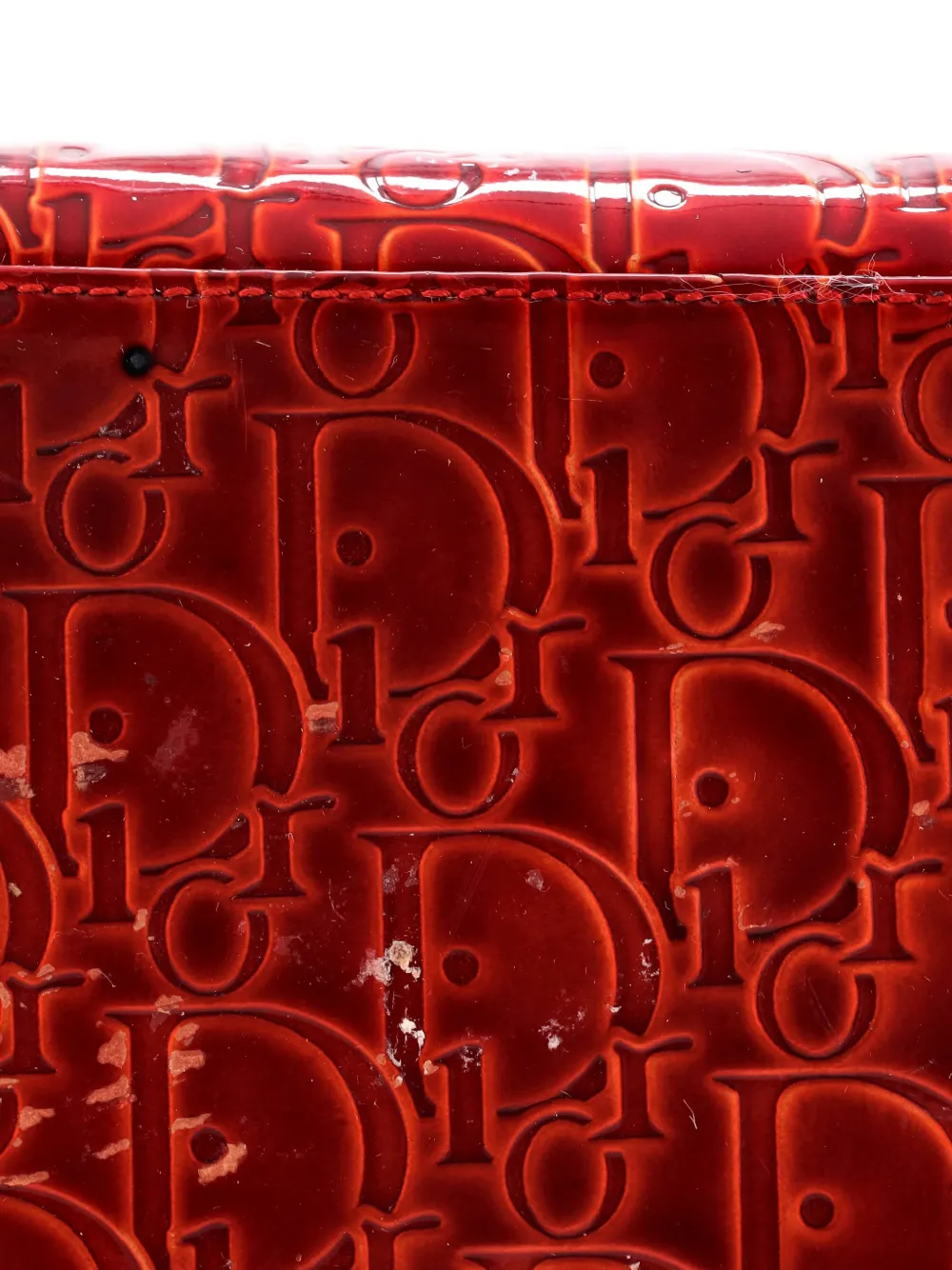 Pre-owned Dior Vintage Lady  Bag Ultimate Embossed Patent Medium Satchel In Red