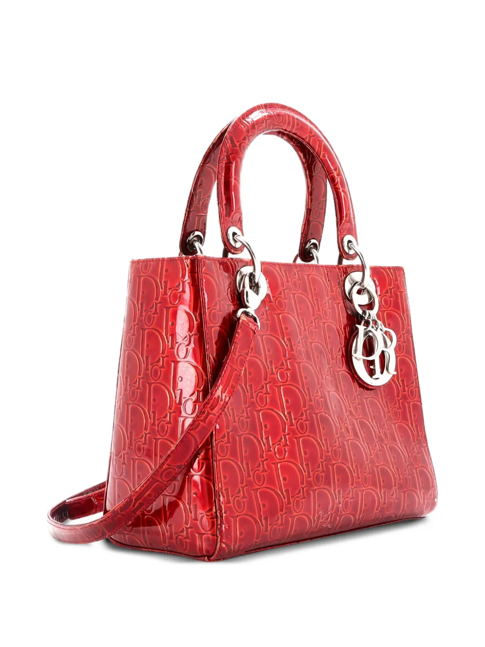 Christian Dior Pre-Owned Vintage Lady Dior Bag Ultimate Embossed Patent Medium satchel - Rosso