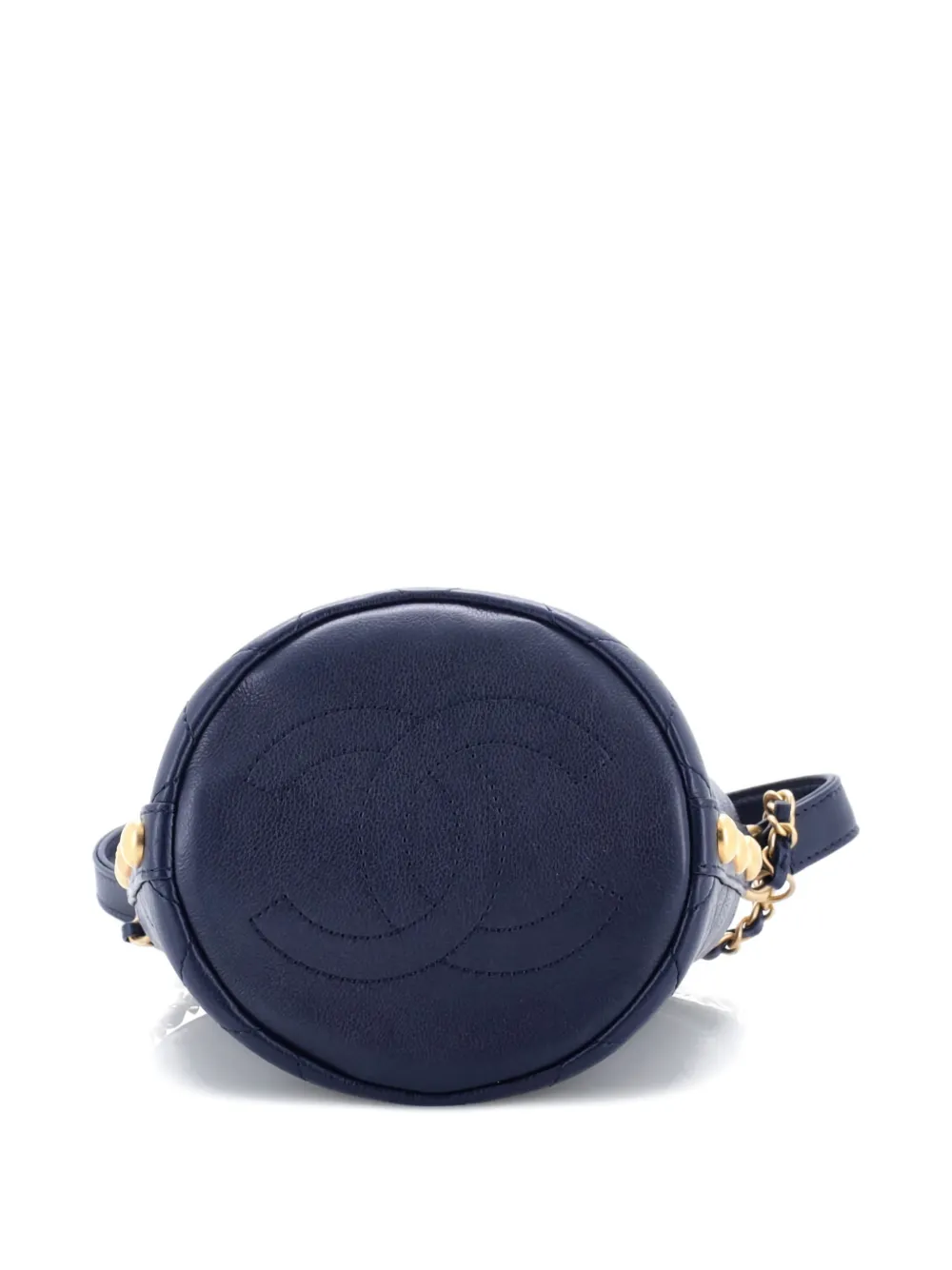 Pre-owned Chanel Cc Drawstring Crossbody Bag Quilted Calfskin With Tweed Mini Bucket Bag In Blue