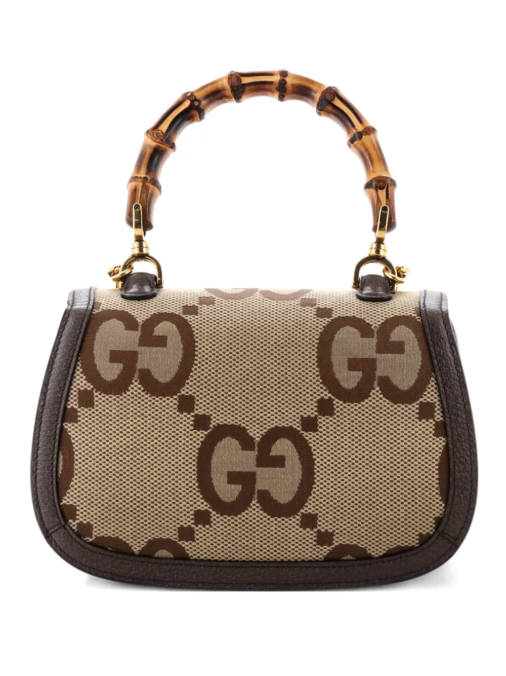 Pre-owned Gucci Bamboo 1947 Top Handle Bag Jumbo Gg Canvas Small Satchel In Brown