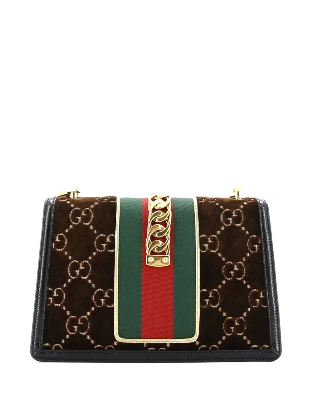 Pre-owned Gucci Sylvie Shoulder Bag Gg Velvet Small Crossbody Bag In Brown