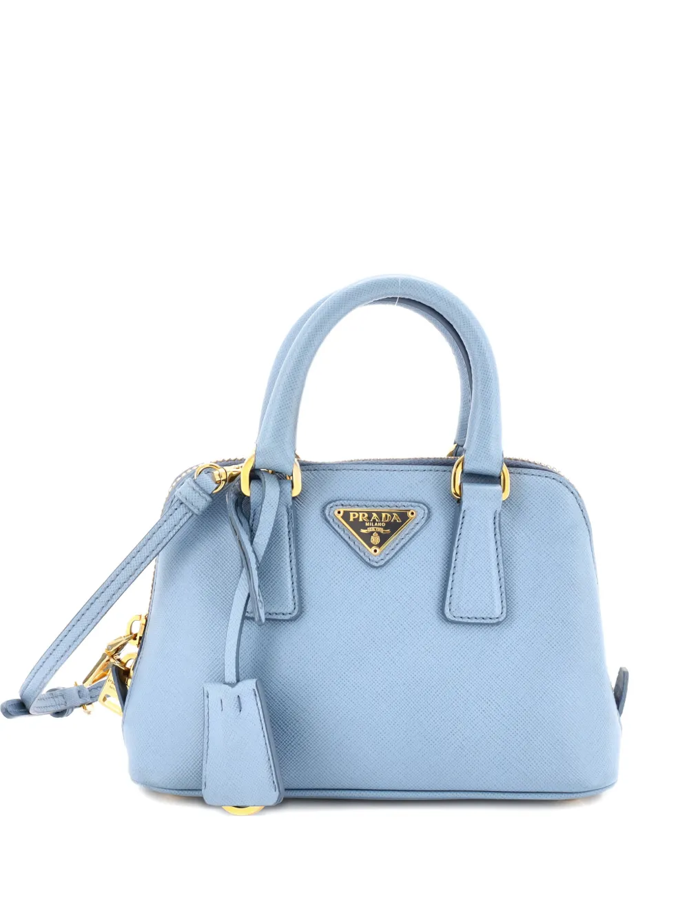 Pre-owned Prada Promenade Bag Saffiano Leather Mini Crossbody Bag In Blue