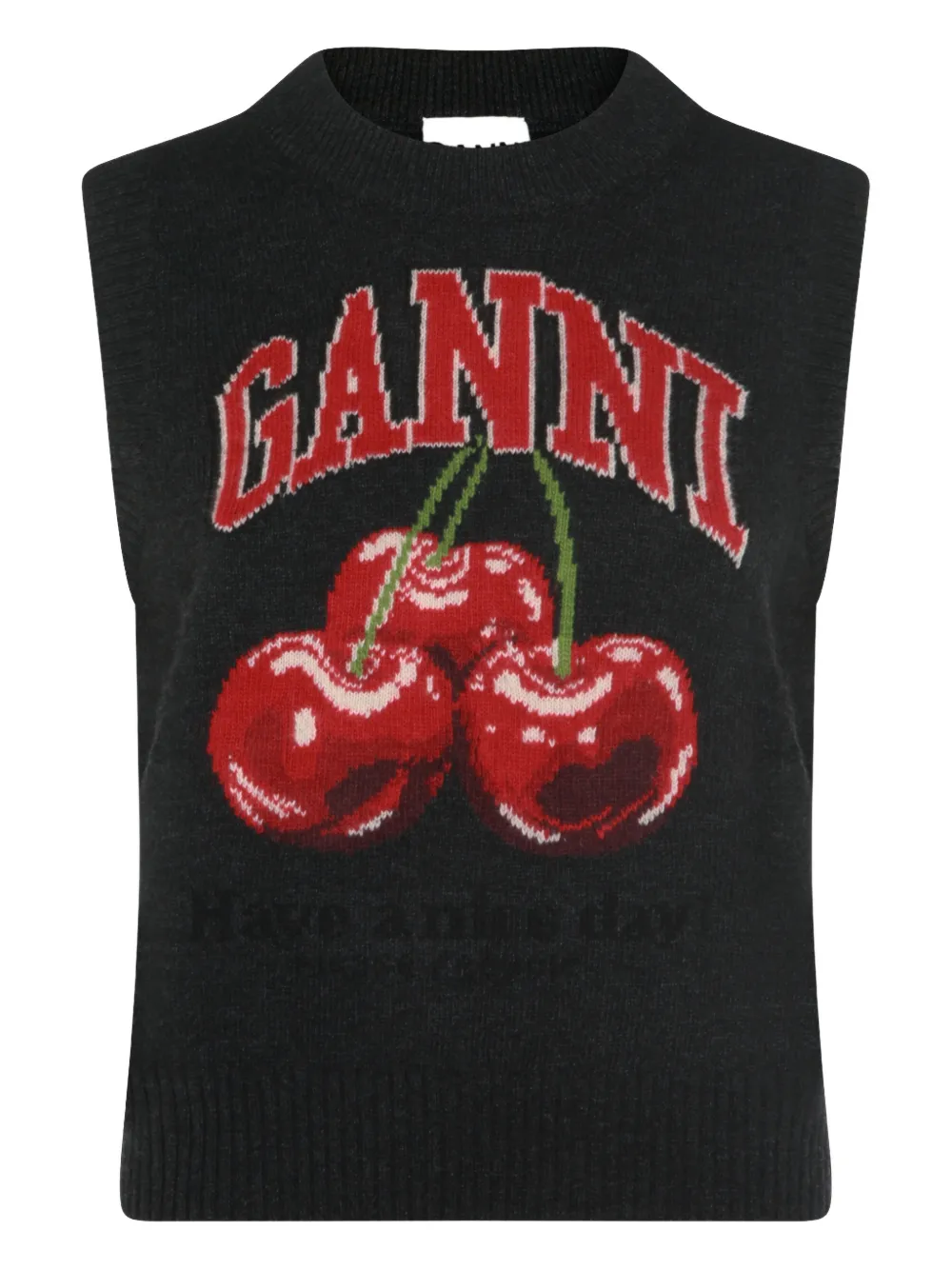 GANNI cherry-embroidered top - Grigio