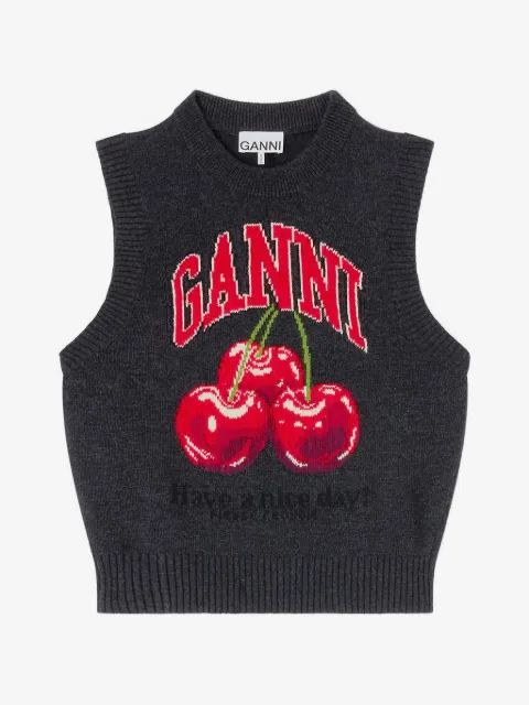GANNI cherry-embroidered top