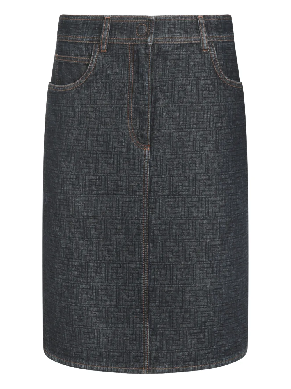 Fendi Flared Midi Denim Skirt With All-over Quilted Ff Motif Clothing In Black