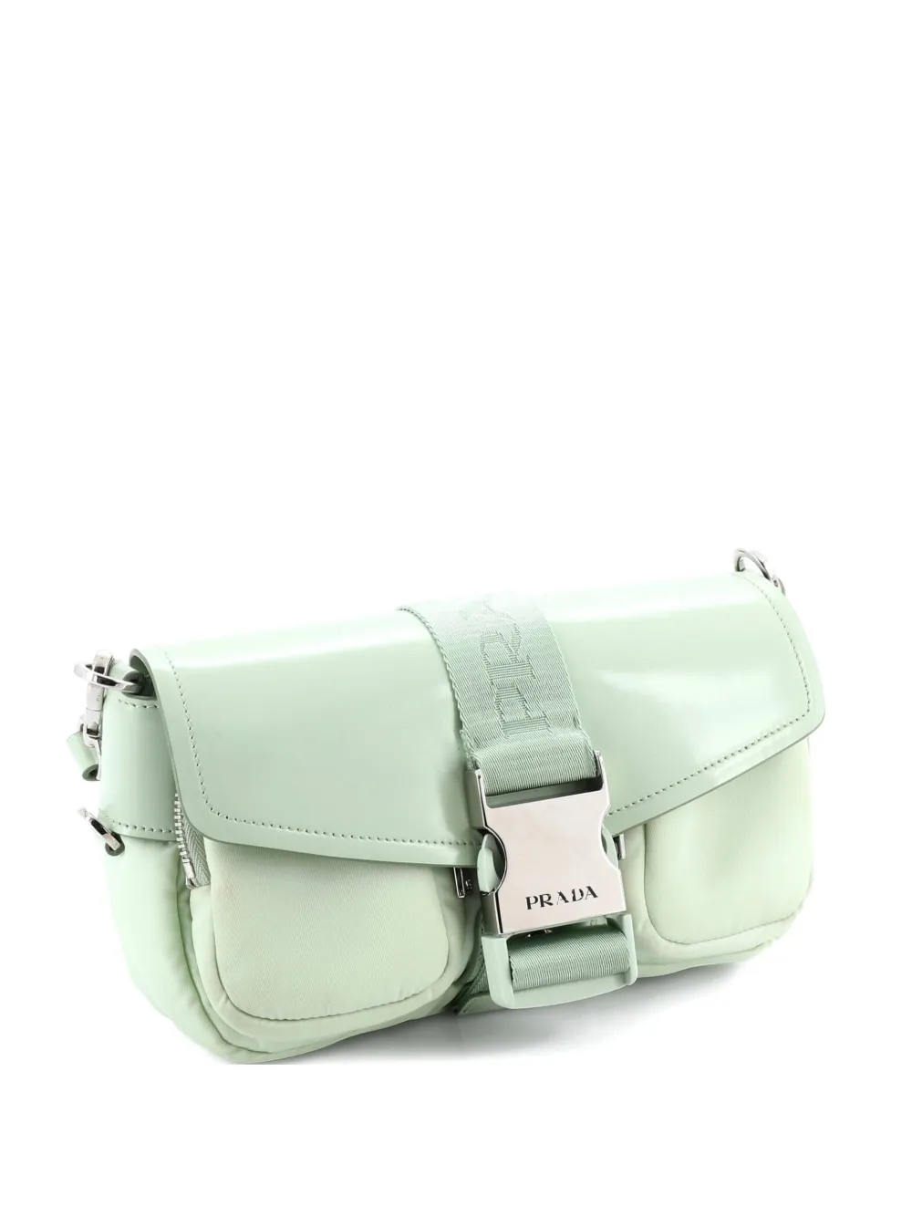Prada Pre-Owned Buckle Pocket Spazzolato Leather and Tessuto crossbody bag - Green
