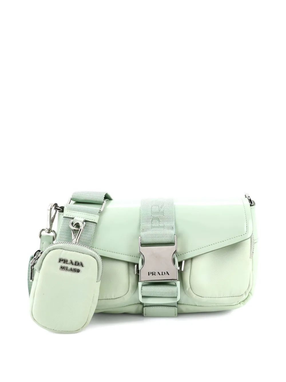 Prada Pre-Owned Buckle Pocket Spazzolato Leather and Tessuto crossbody bag - Verde