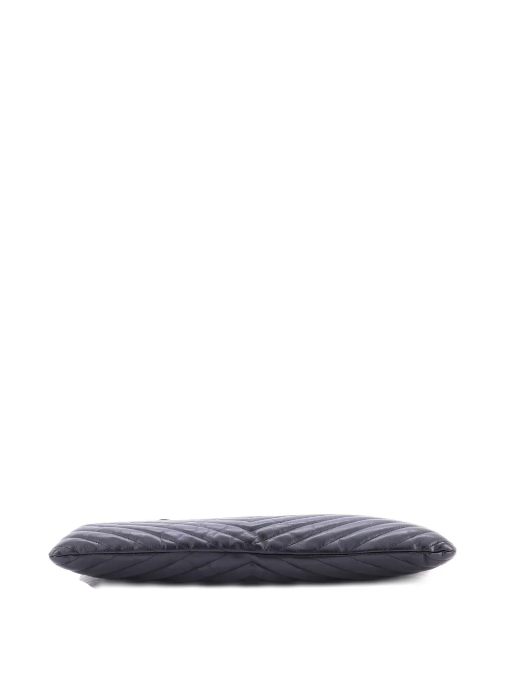 Pre-owned Saint Laurent Classic Monogram Wristlet Pouch Matelasse Chevron Leather Large Clutch Bag In Black