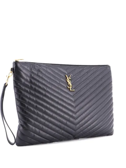 Saint Laurent Pre-Owned Classic Monogram Wristlet Pouch Matelasse Chevron Leather Large clutch bag