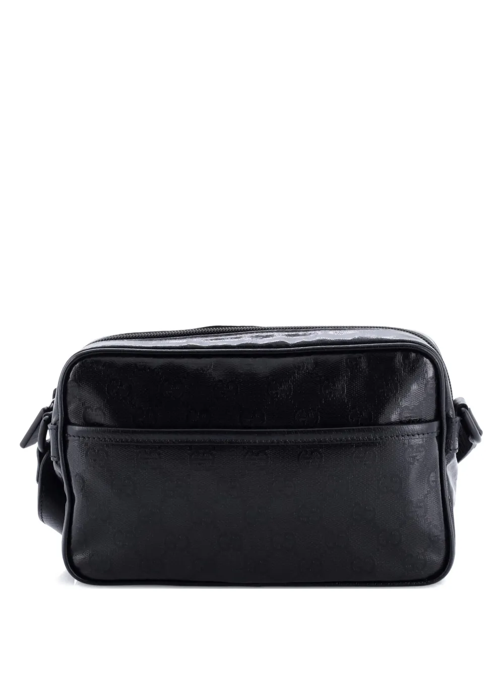 Pre-owned Gucci Front Pocket Camera Bag Gg Crystal Coated Canvas Mini Crossbody Bag In Black