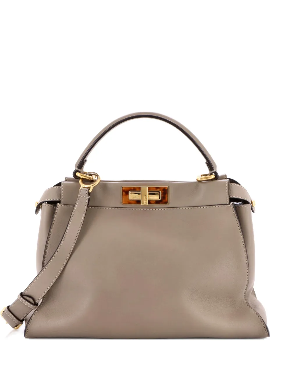 Pre-owned Fendi Peekaboo Bag Leather With Plexiglass Detail Regular Satchel In Gray