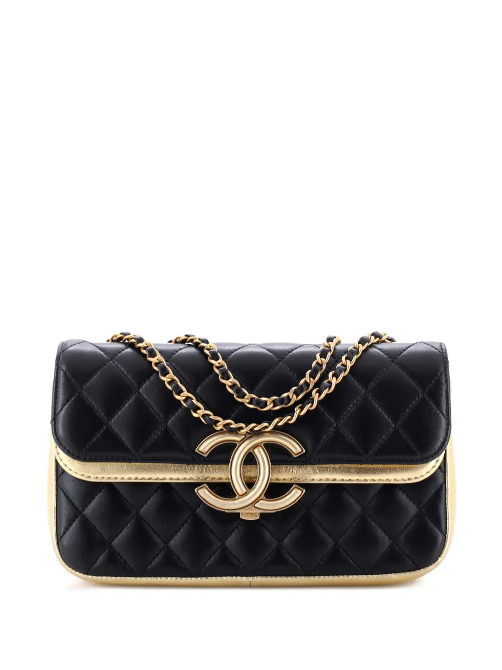 Pre-owned Chanel Cc Chic Double Flap Bag Quilted Lambskin Small Crossbody Bag In Black