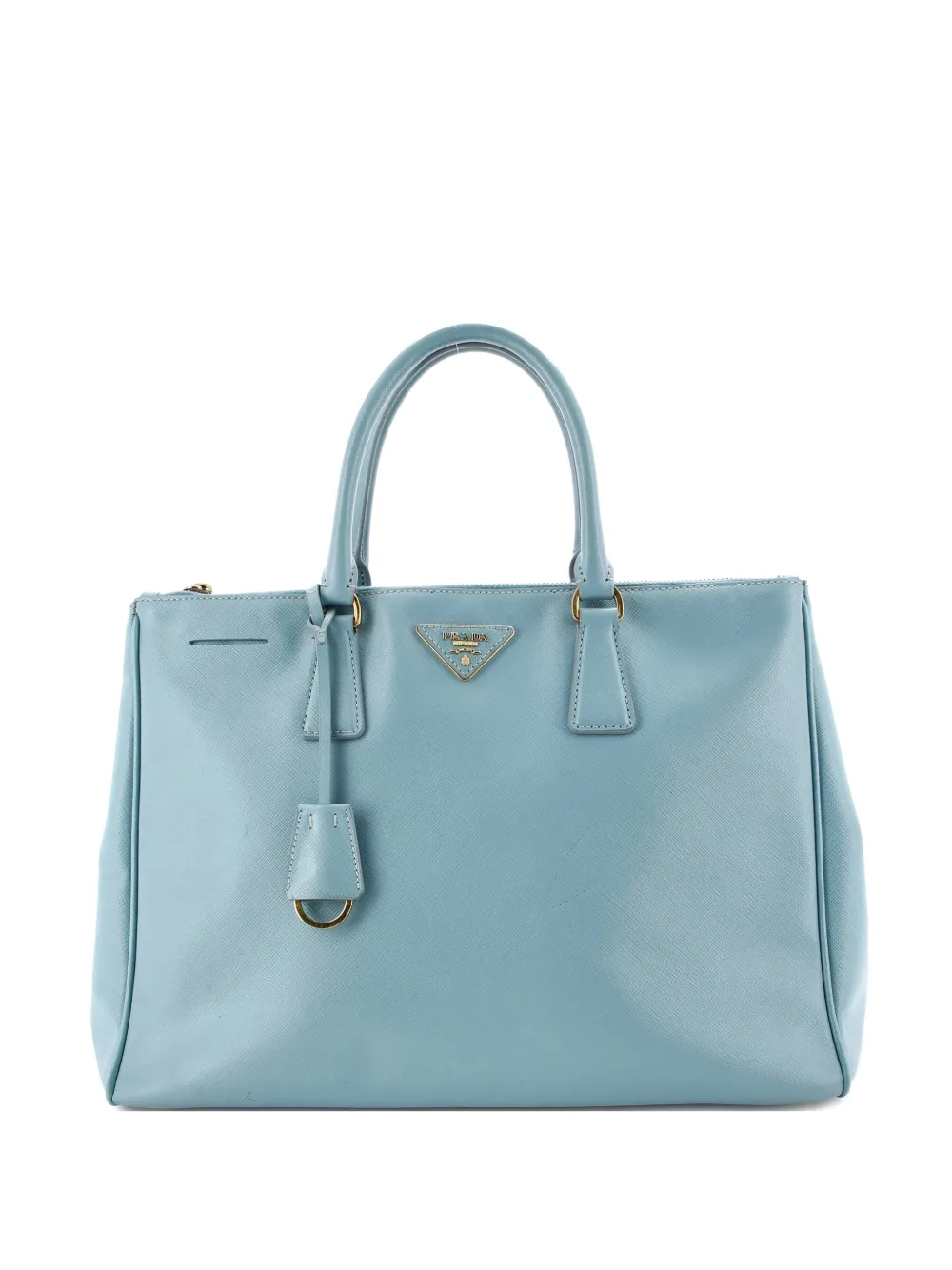 Pre-owned Prada Double Zip Lux Saffiano Leather Large Tote Bag In Blue
