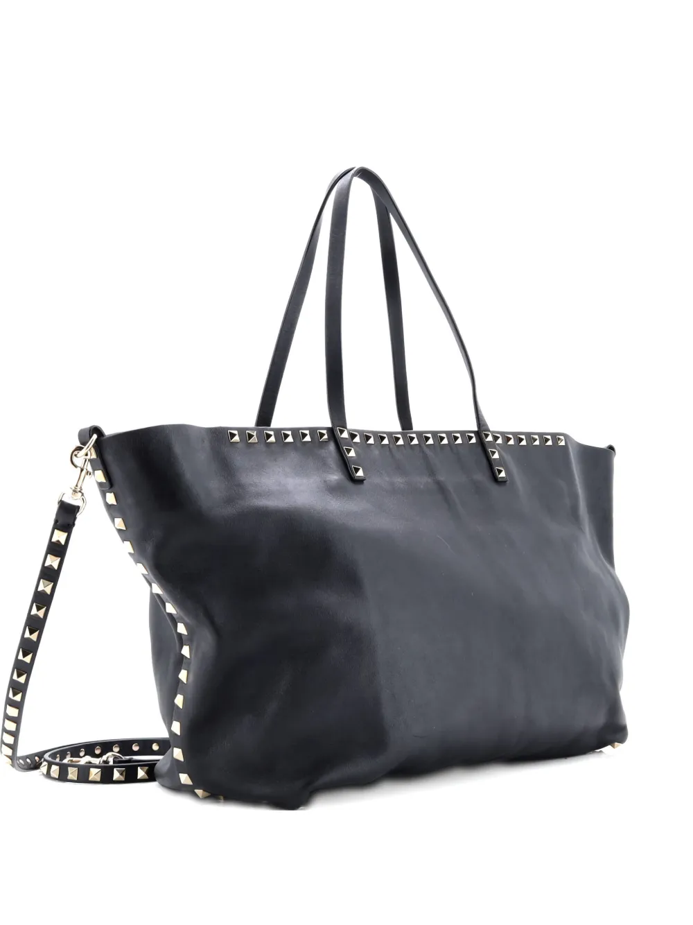 Pre-owned Valentino Garavani Rockstud Easy Leather Large Tote Bag In Black
