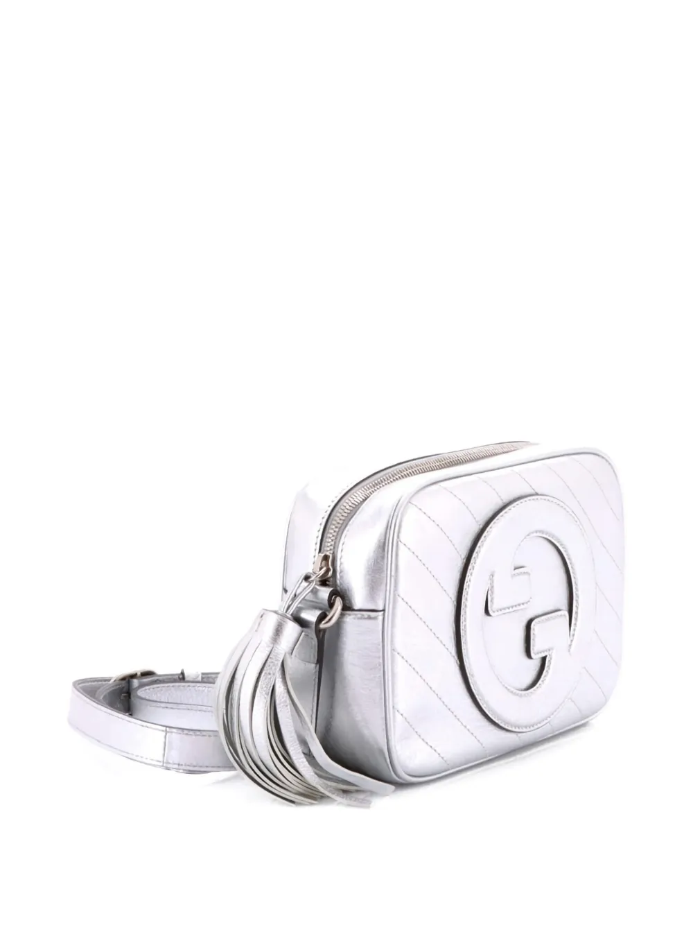 Pre-owned Gucci Blondie Nm Camera Shoulder Bag Diagonal Quilted Leather Small Crossbody Bag In Silver