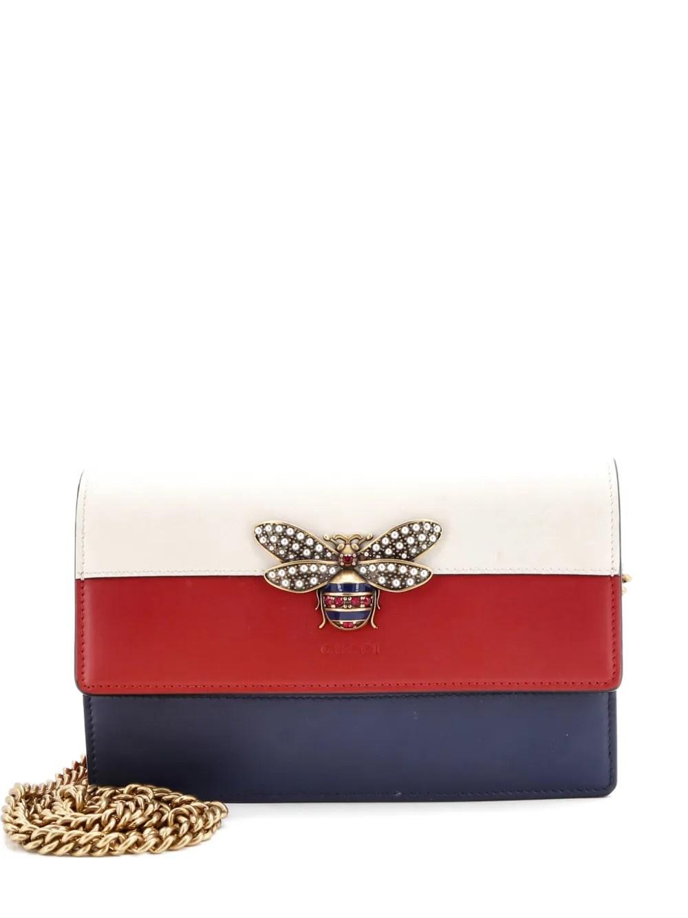 Pre-owned Gucci Queen Margaret Chain Wallet Leather Mini Crossbody Bag In Multi