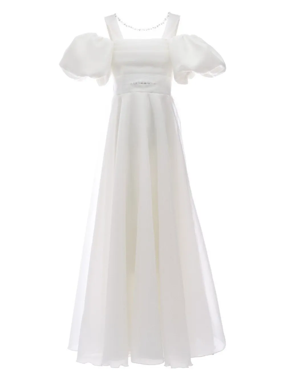 Tulleen puff-sleeve dress - Bianco