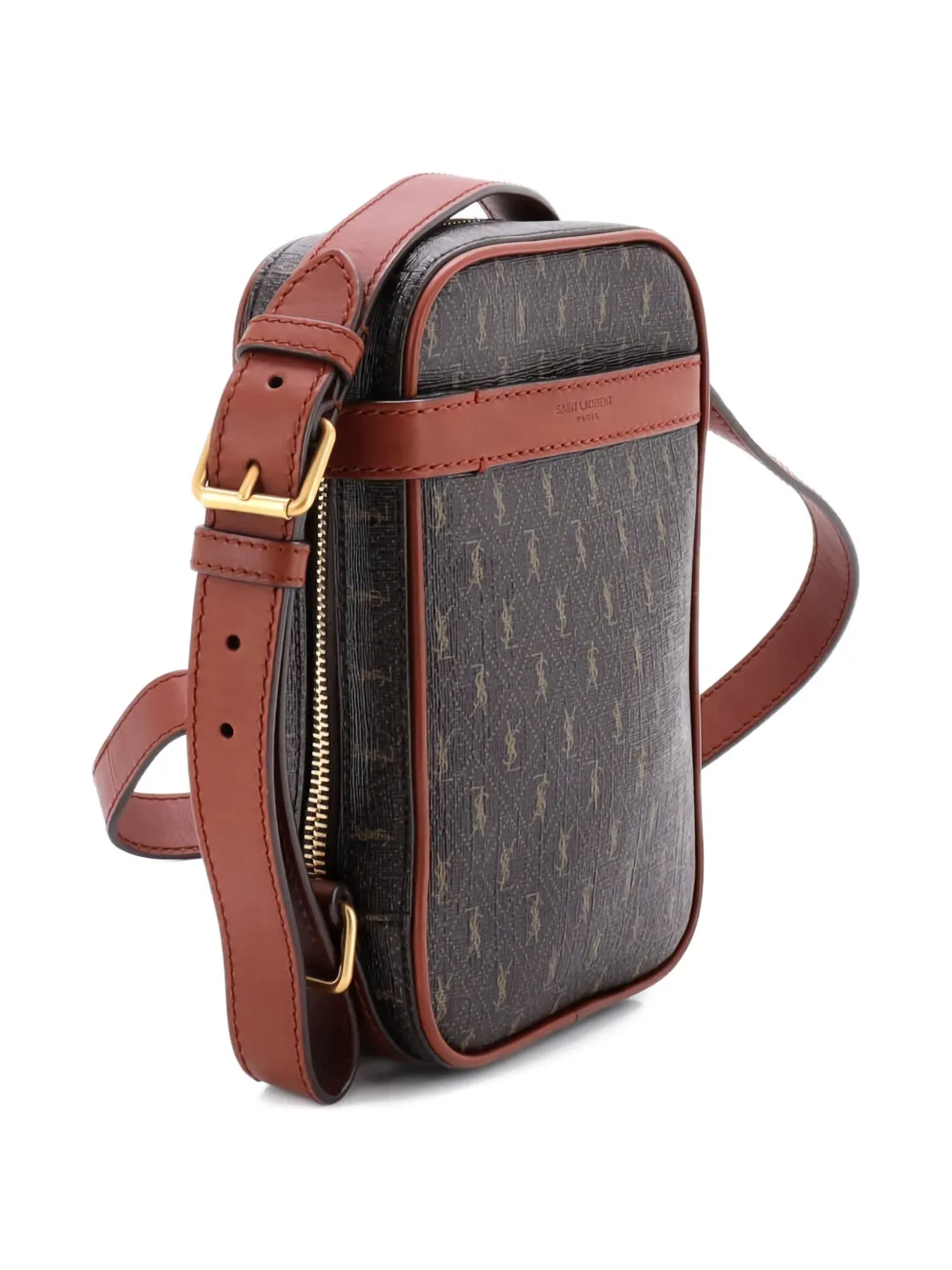 SAINT LAURENT Pre-owned Le Monogramme Pouch Monogram All Over Coated Canvas And Leather Small Crossbody Bag In Brown