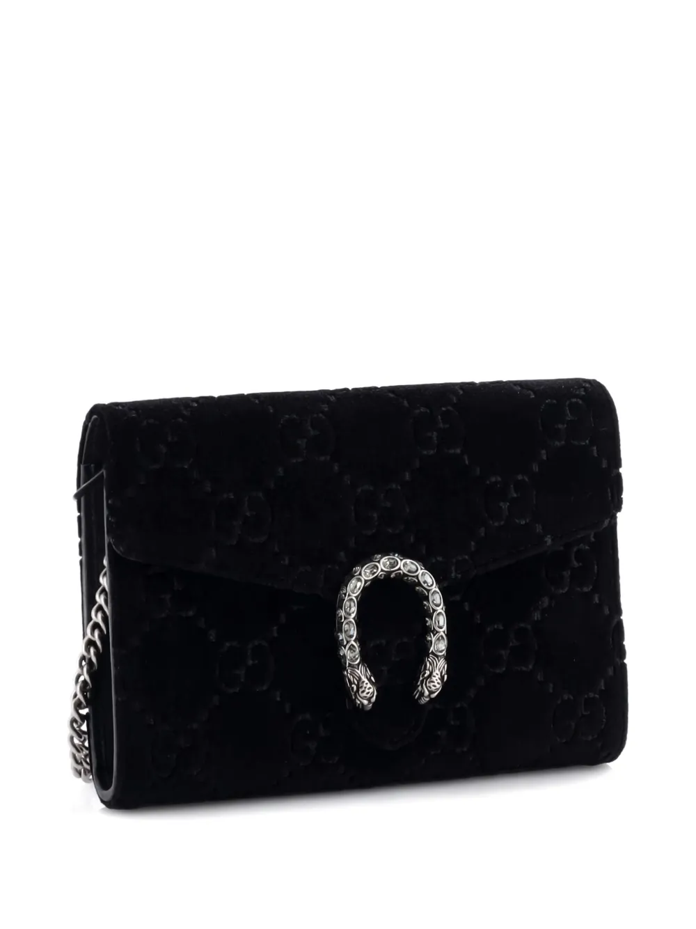 GUCCI Pre-owned Dionysus Chain Wallet Gg Velvet Small Crossbody Bag In Black
