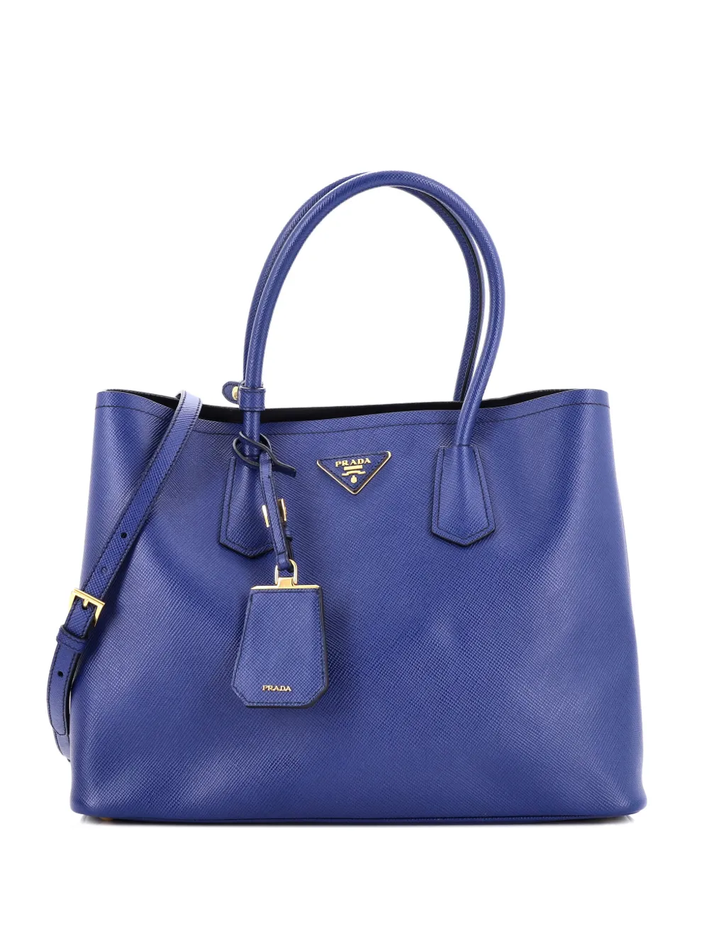 Pre-owned Prada Cuir Double Saffiano Leather Large Tote Bag In Blue
