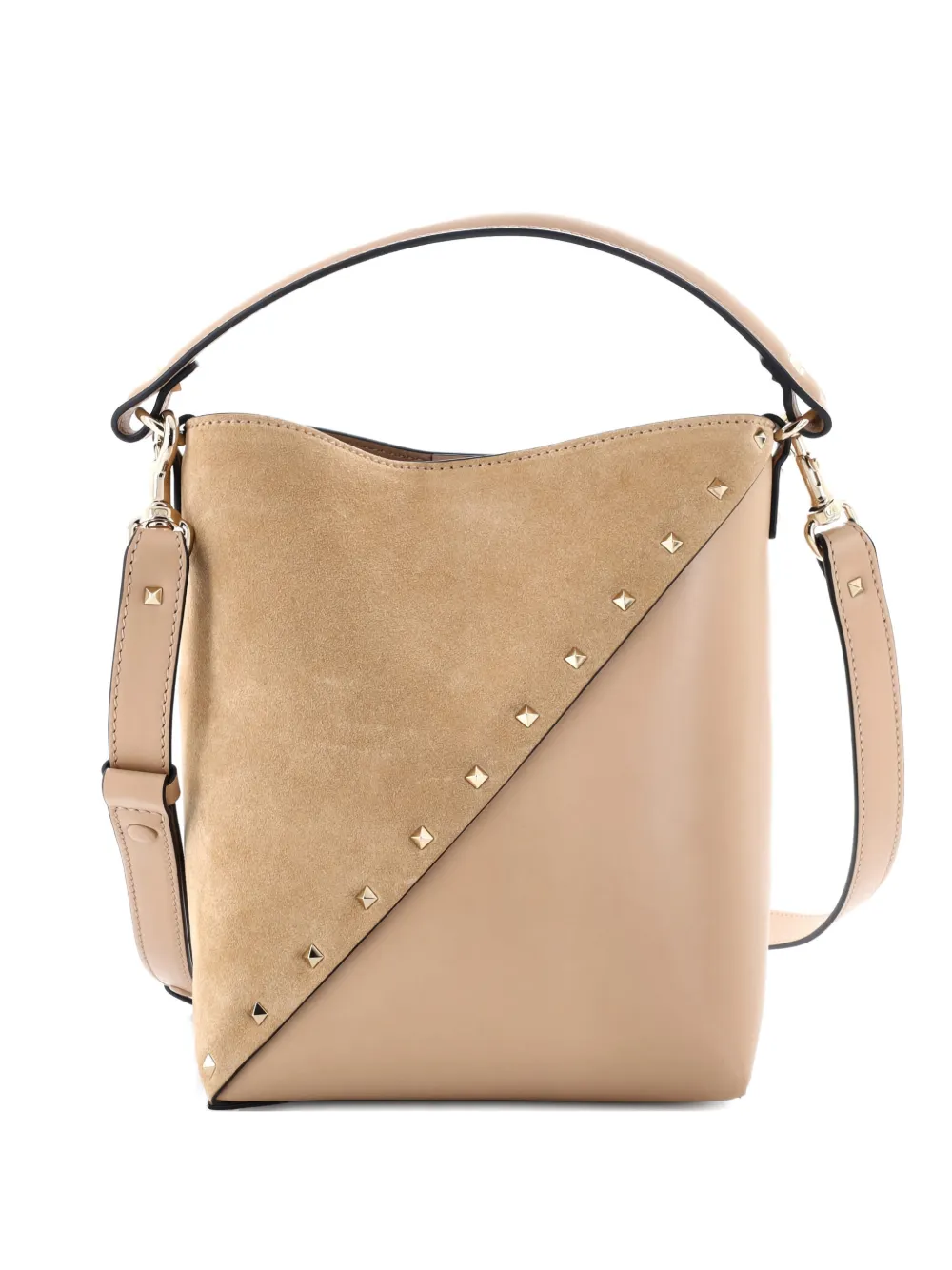 Valentino Garavani Pre-Owned Rockstud Wispy Leather and Suede Small bucket bag - Toni neutri