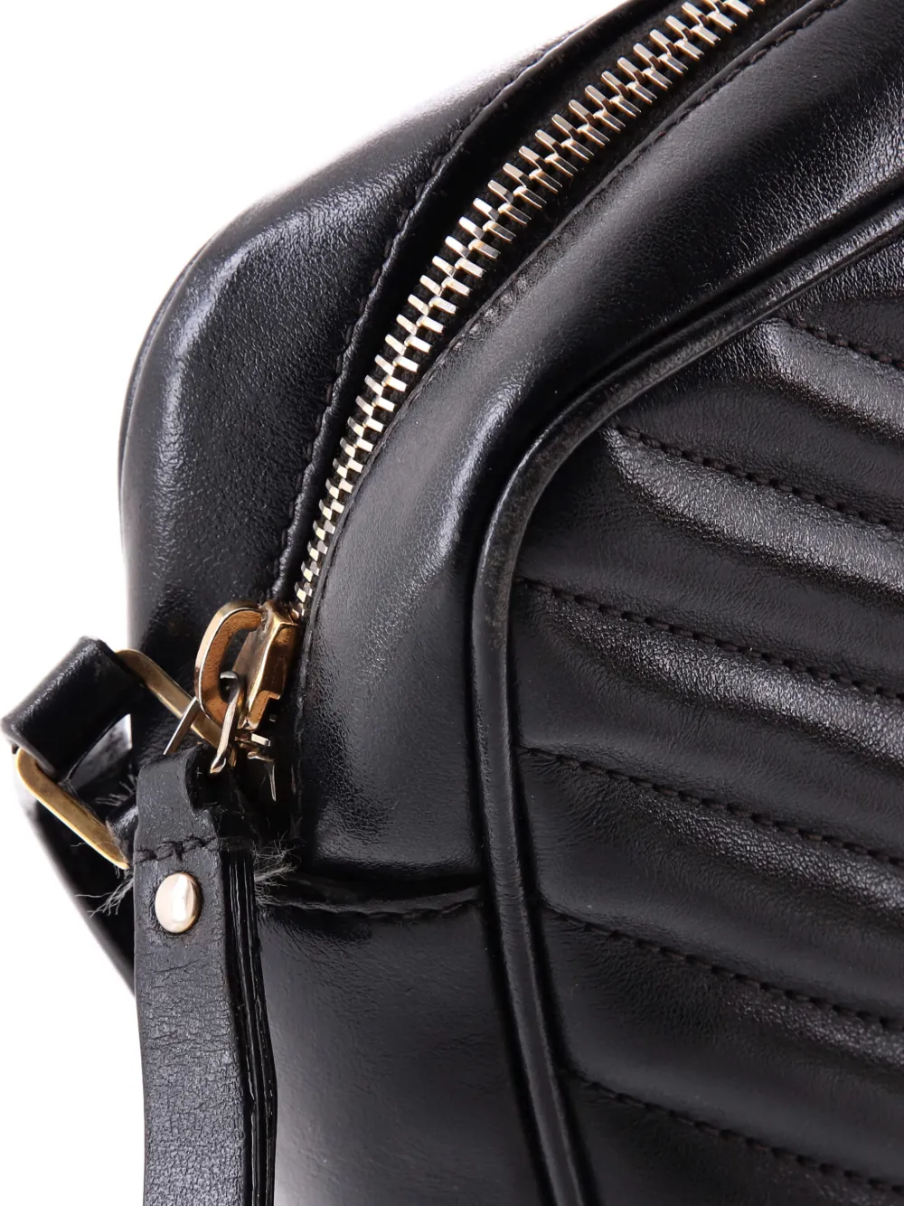 Pre-owned Saint Laurent Lou Camera Bag Matelasse Chevron Leather Small Crossbody Bag In Black