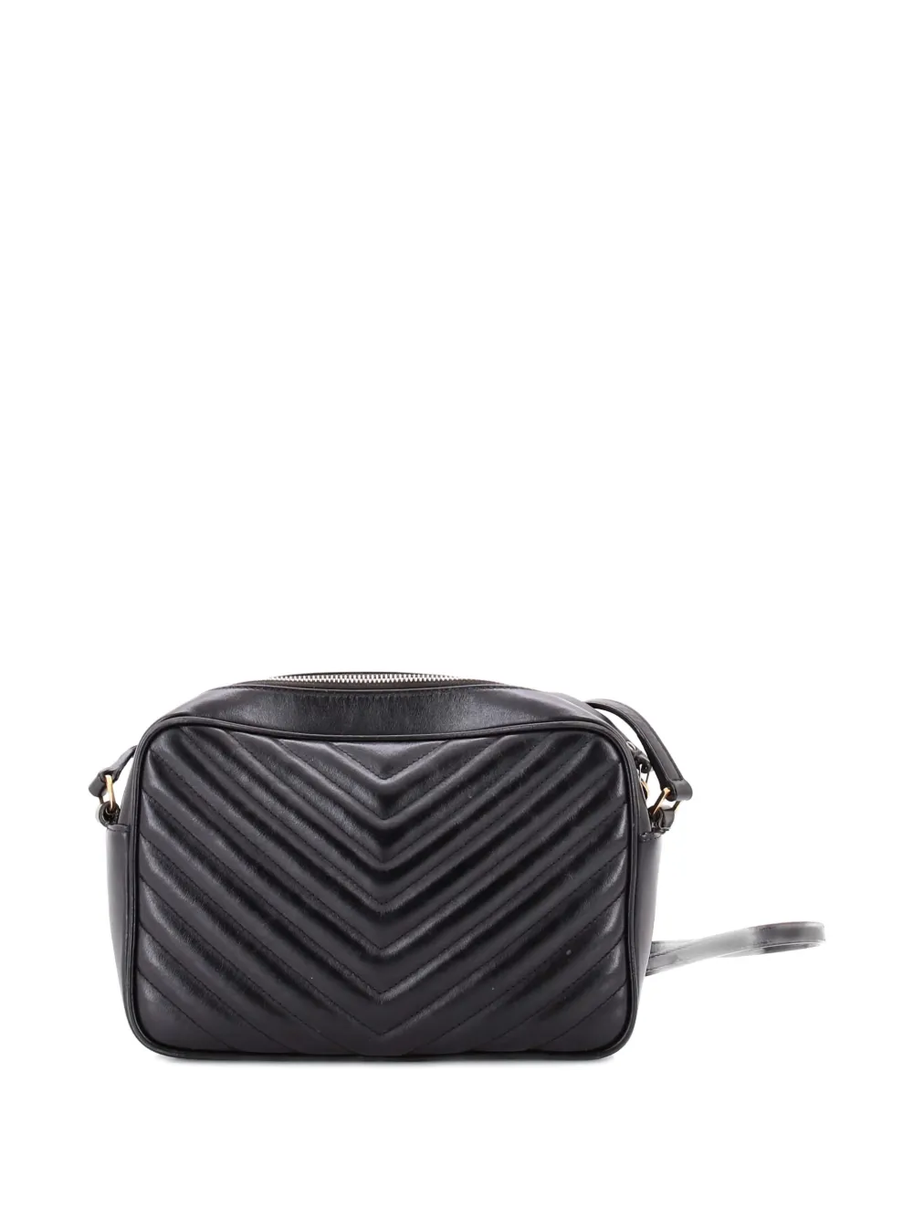 Pre-owned Saint Laurent Lou Camera Bag Matelasse Chevron Leather Small Crossbody Bag In Black