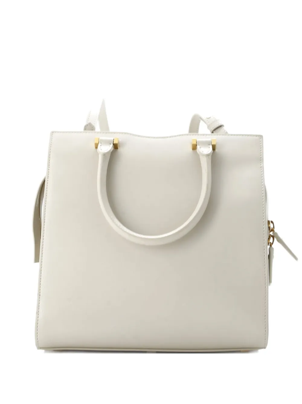 Pre-owned Saint Laurent Uptown Leather Small Tote Bag In Neutral