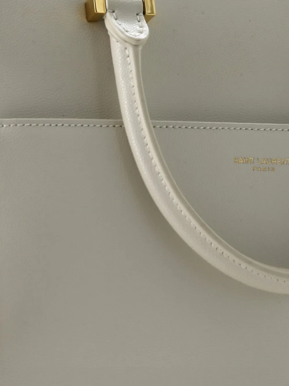 Pre-owned Saint Laurent Uptown Leather Small Tote Bag In Neutral