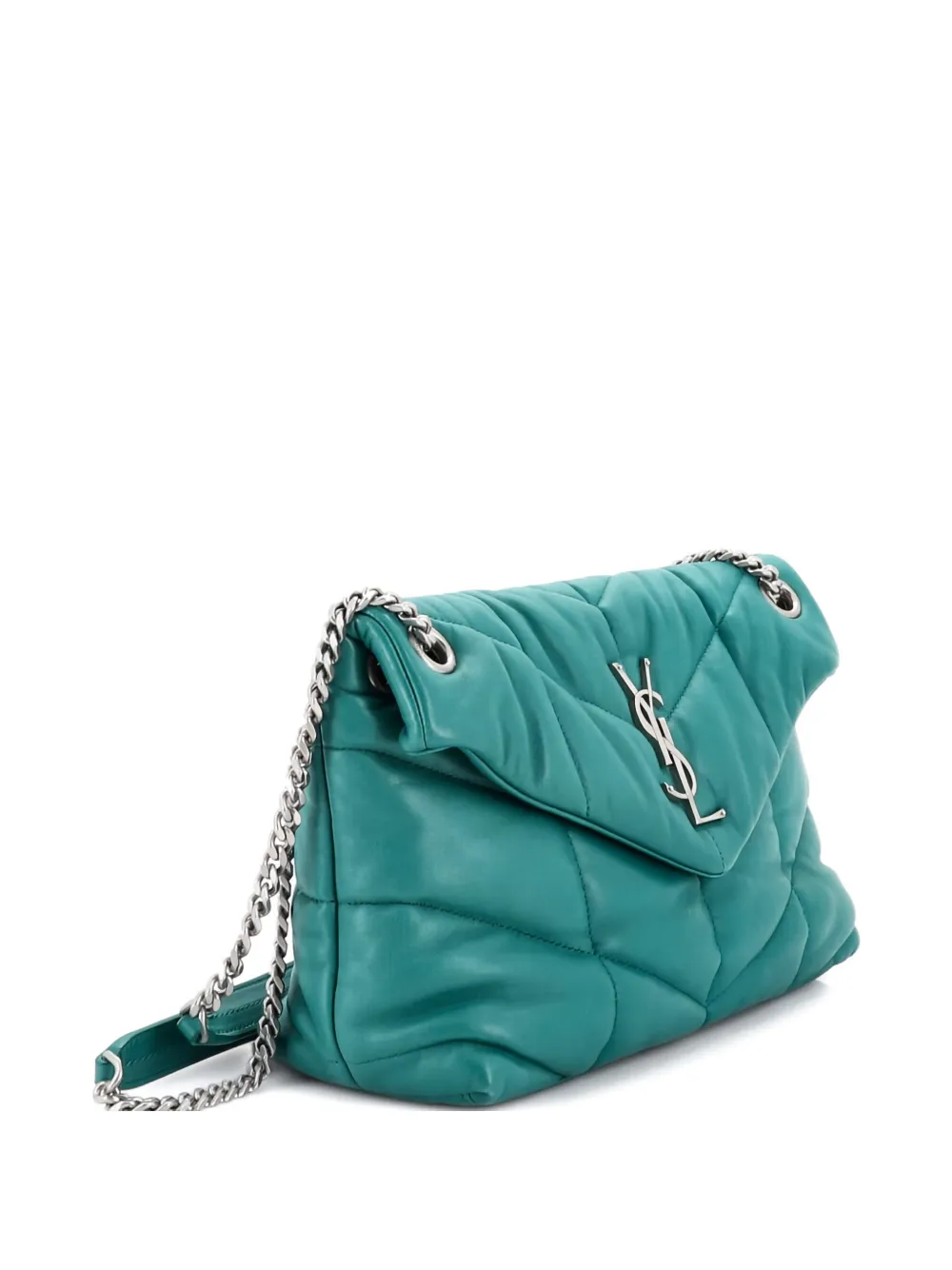 Pre-owned Saint Laurent Loulou Puffer Shoulder Bag Quilted Leather Small Crossbody Bag In Green