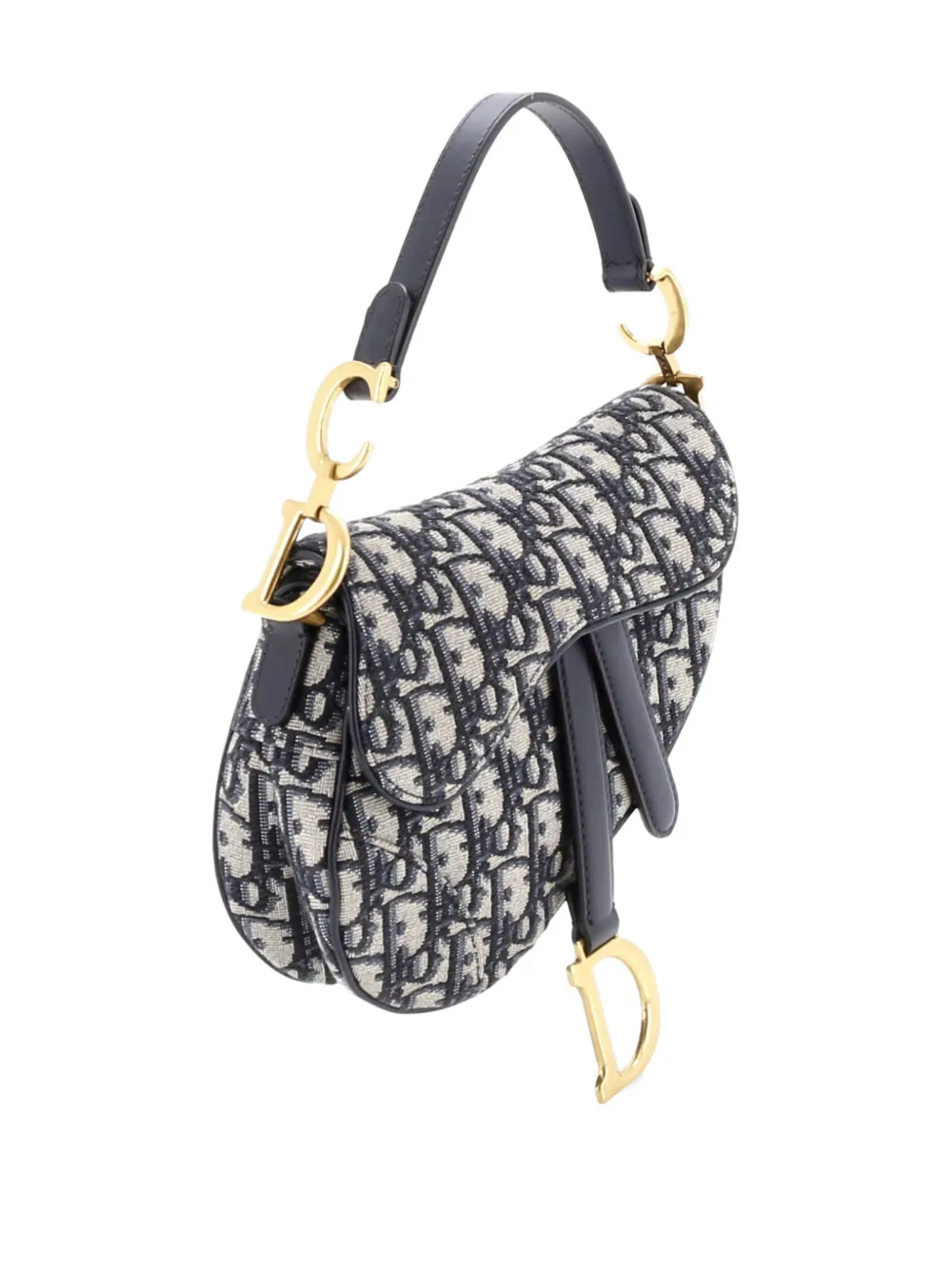 Pre-owned Dior Saddle Handbag With Strap Oblique Canvas Mini Shoulder Bag In Blue