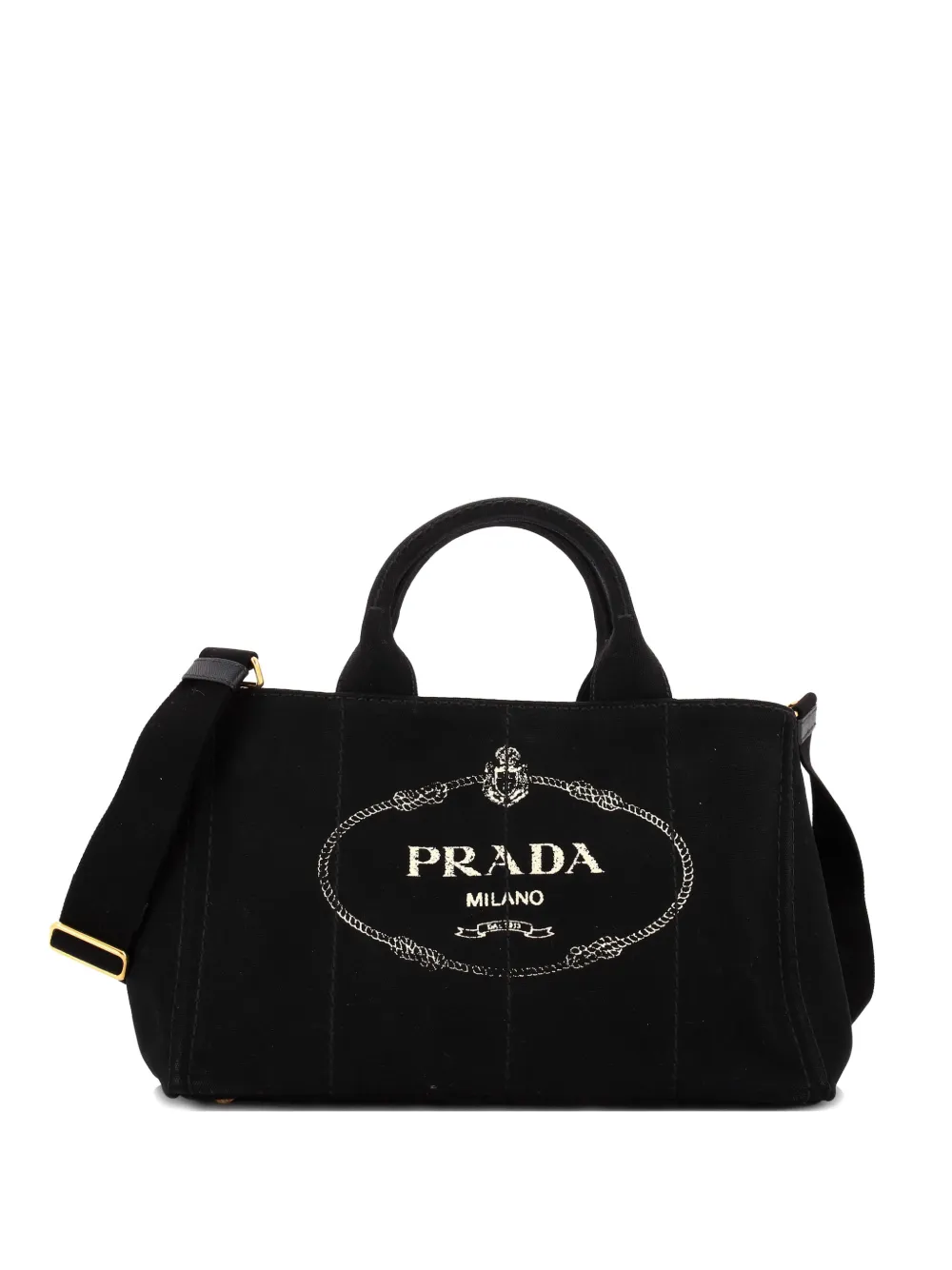 Pre-owned Prada Canapa Convertible Canvas Large Tote Bag In Black