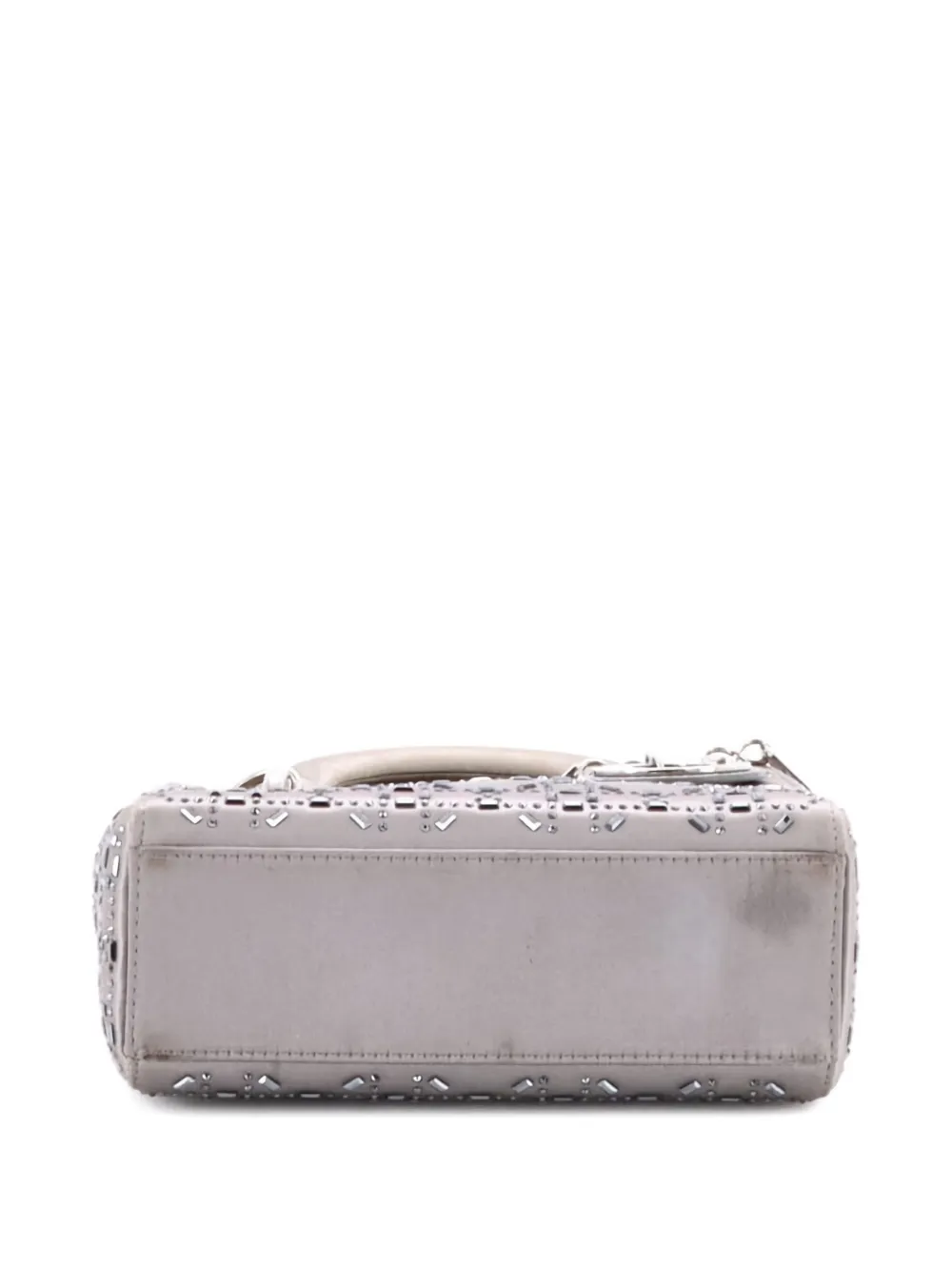 DIOR Pre-owned Lady Bag Crystal Embellished Cannage Quilt Satin Mini Satchel In Gray