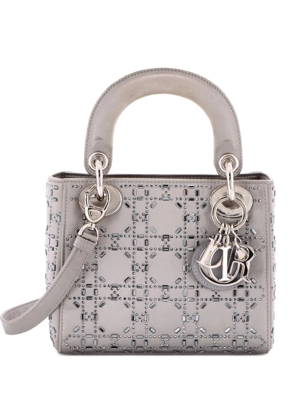Christian Dior Pre-Owned Lady Dior Bag Crystal Embellished Cannage Quilt Satin Mini satchel - Grigio