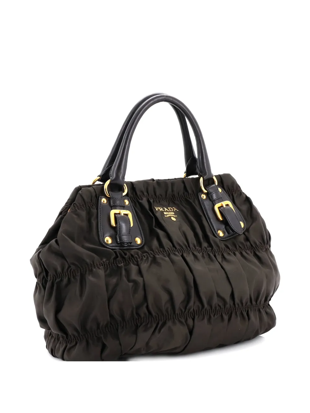 Pre-owned Prada Gaufre Convertible Leather And Tessuto Large Tote Bag In Green