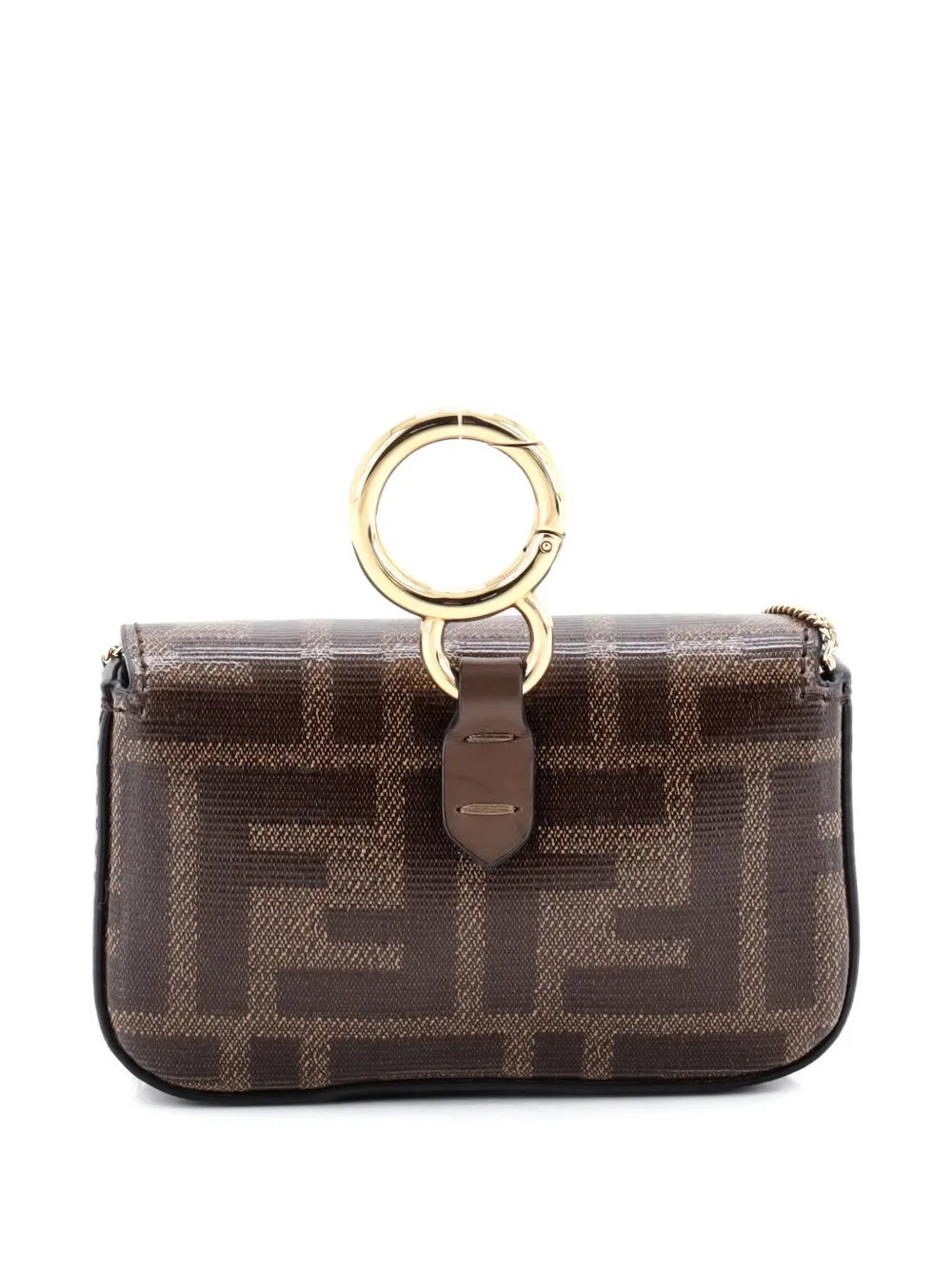 Pre-owned Fendi Chain Baguette Charm Bag Zucca Coated Canvas Nano Crossbody Bag In Brown