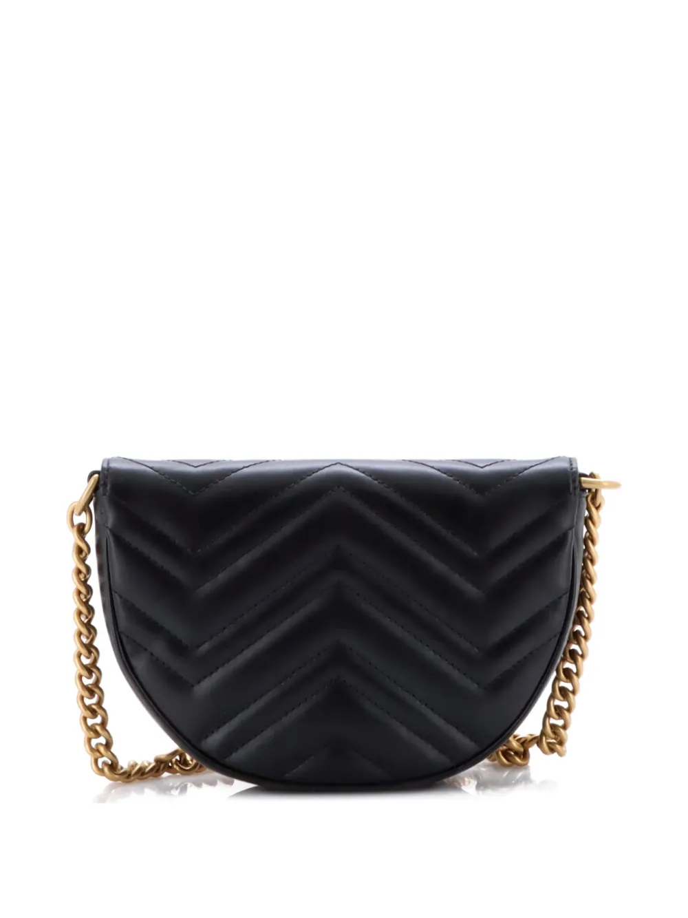 Pre-owned Gucci Gg Marmont Half Moon Flap Matelasse Leather Mini Crossbody Bag In Black