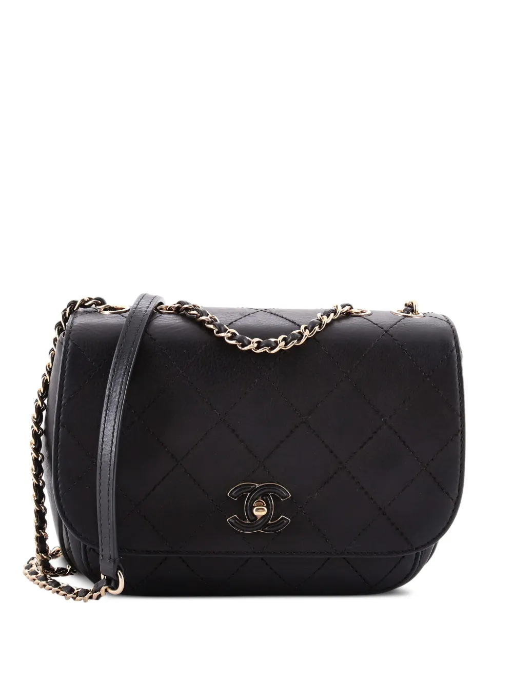 CHANEL Pre-Owned Enamel CC Chain Flap Bag Stitched Calfskin Small shoulder bag - Nero