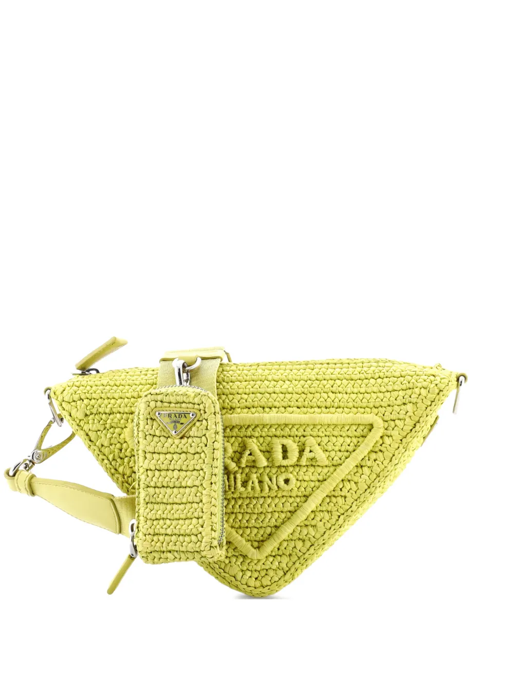 Prada Pre-Owned Triangle Logo Zip Crochet Raffia Small crossbody bag - Giallo