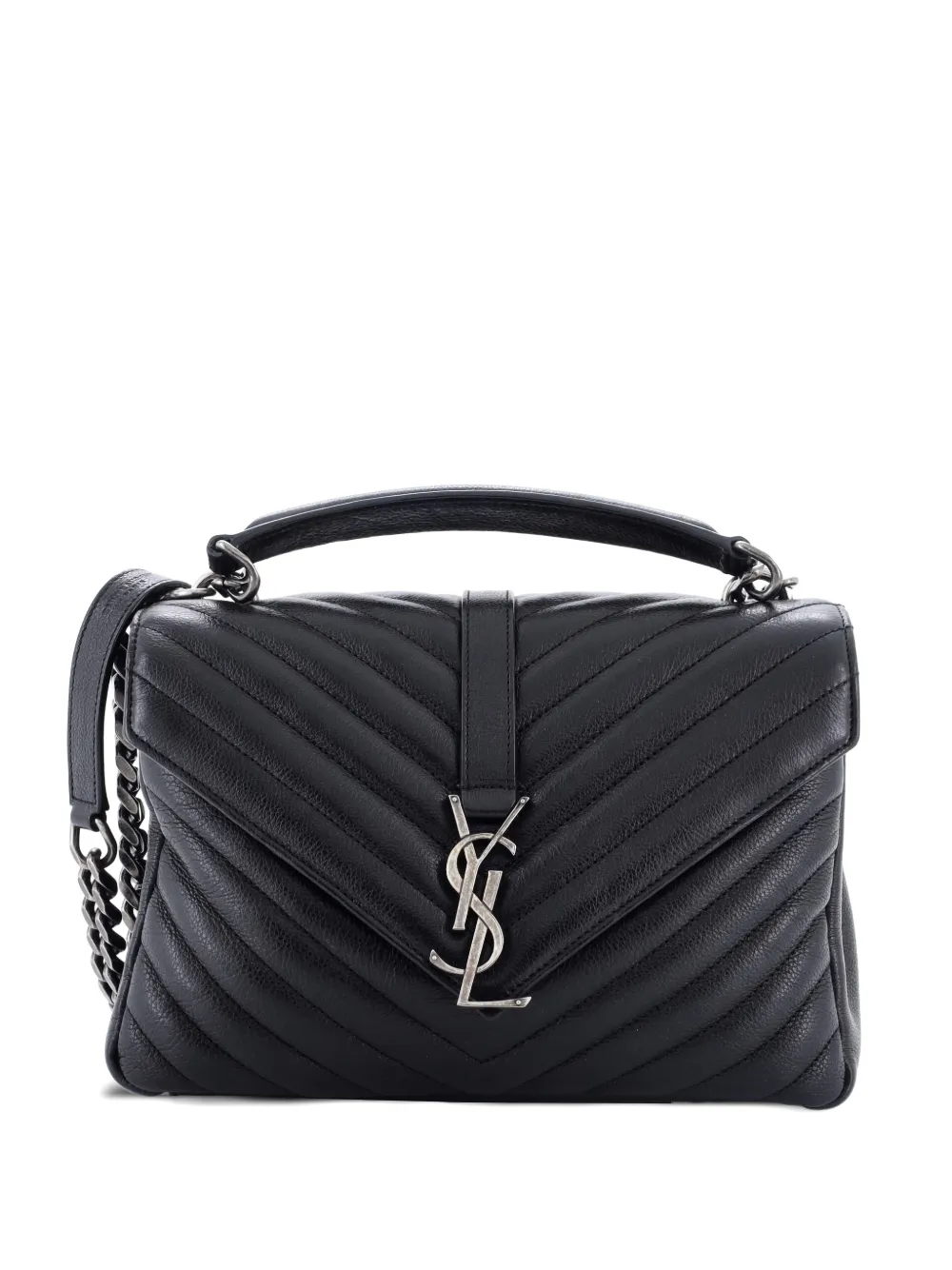 Saint Laurent Pre-Owned Classic Monogram College Bag Matelasse Chevron Leather Medium crossbody bag - Nero