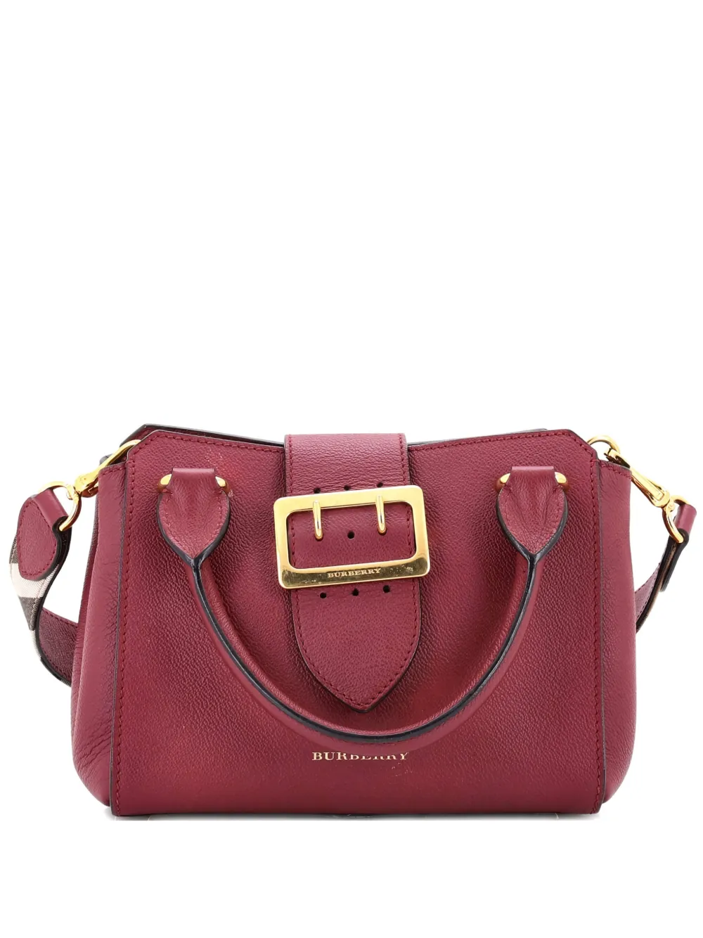 Pre-owned Burberry Buckle Leather Small Tote Bag In Red