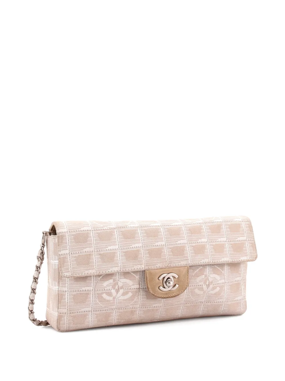 Pre-owned Chanel Travel Line Flap Bag Quilted Nylon East West Shoulder Bag In Neutral