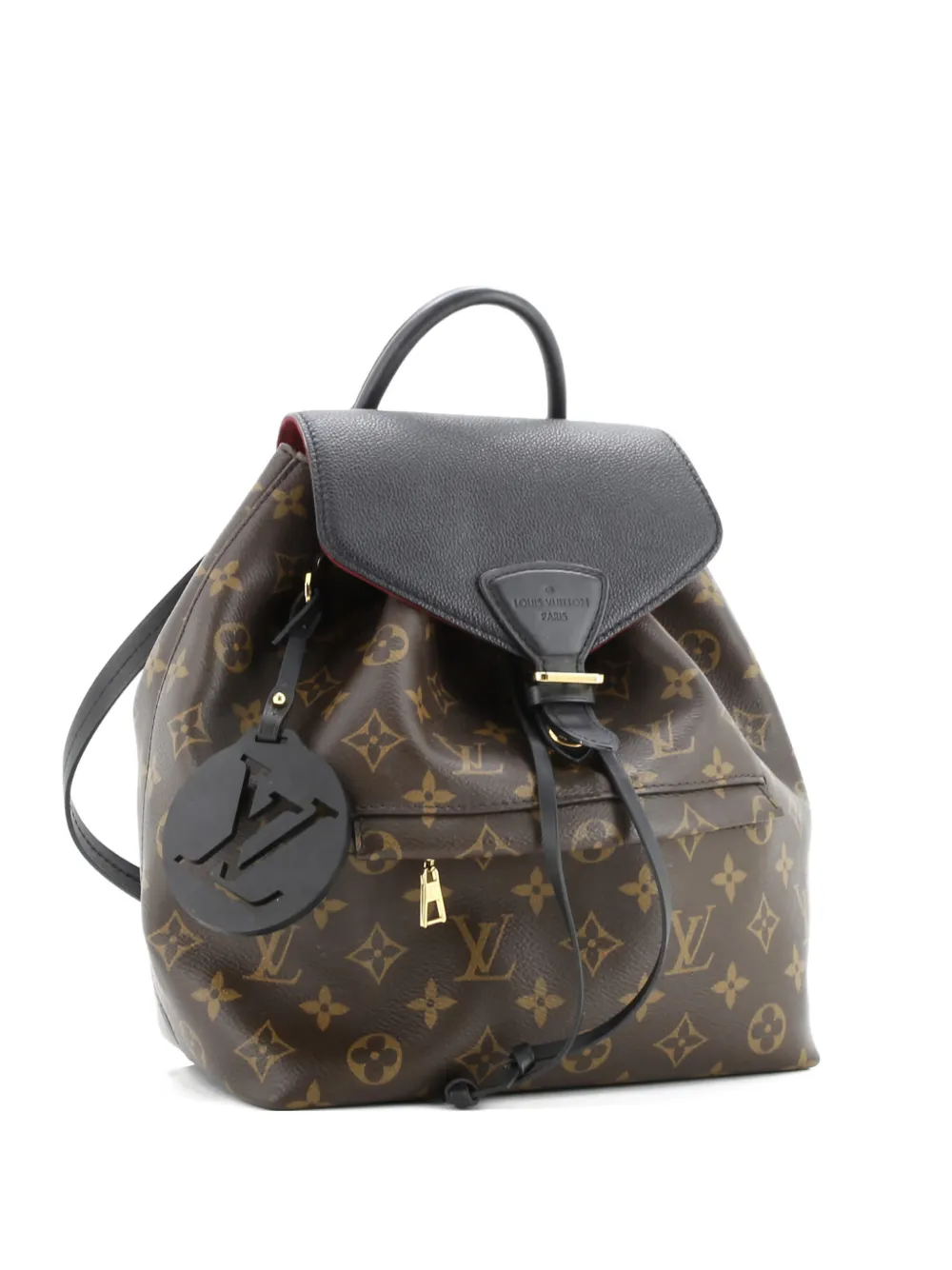 Pre-owned Louis Vuitton Montsouris Nm Monogram Canvas With Leather Pm Backpack In Black