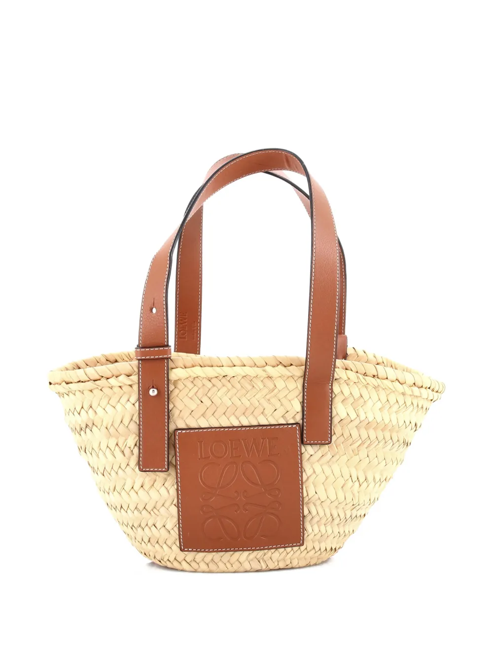 Pre-owned Loewe Basket Raffia Small Tote Bag In Brown