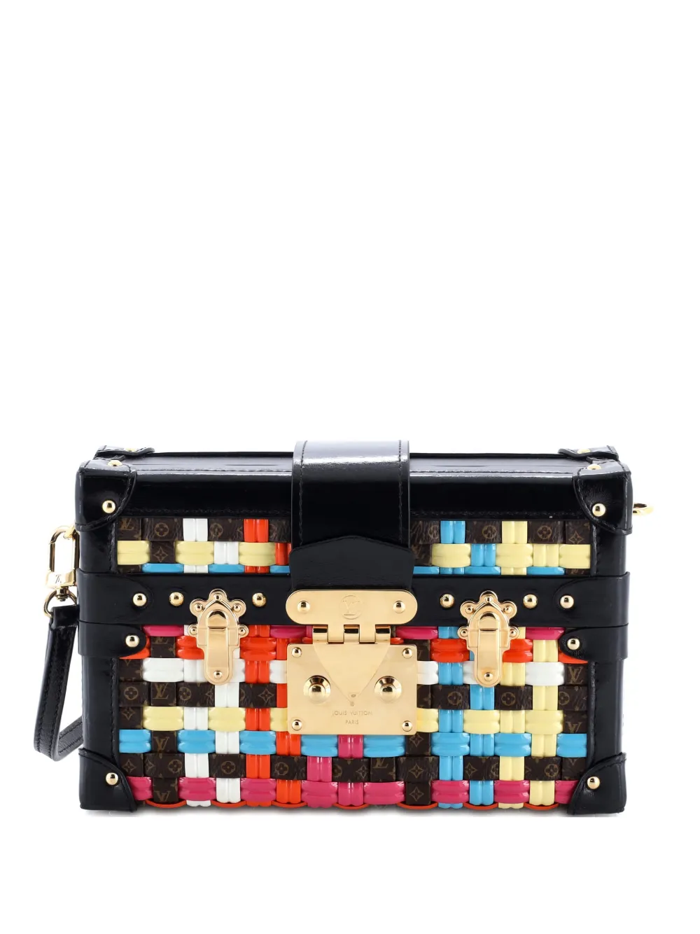 Pre-owned Louis Vuitton Petite Malle Handbag Limited Edition Lv Cafe Woven Canvas Clutch Bag In Multi