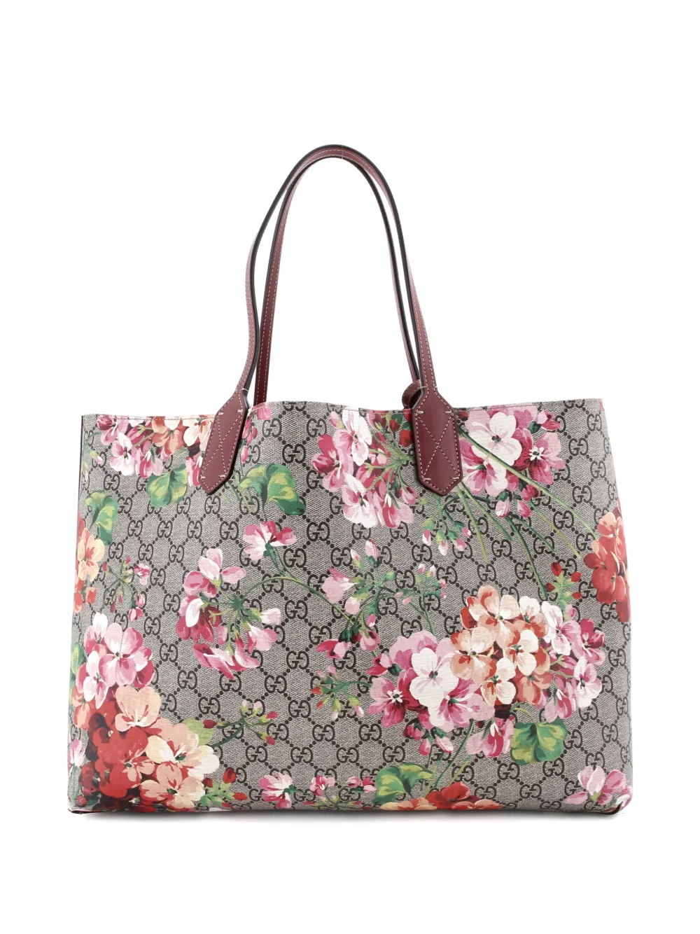 Pre-owned Gucci Reversible Blooms Gg Print Leather Medium Tote Bag In Multi