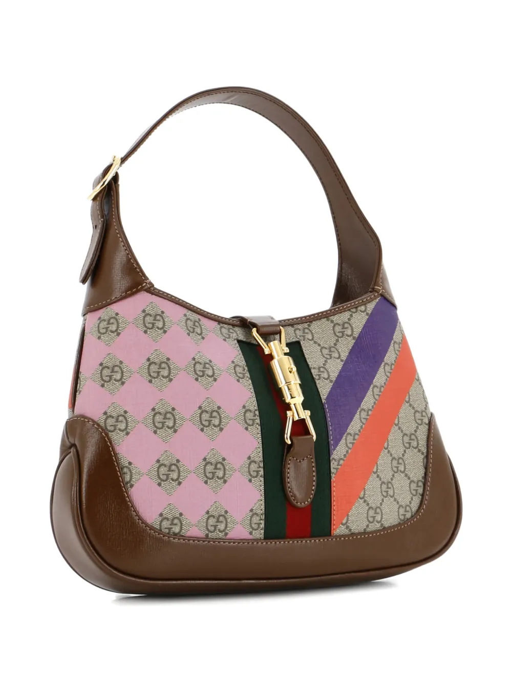 Pre-owned Gucci Jackie 1961 Printed Gg Coated Canvas Small Hobo Bag In Brown