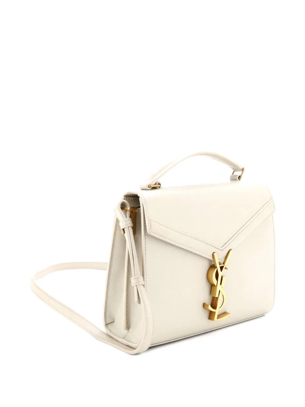 Pre-owned Saint Laurent Cassandra Top Handle Bag Leather Mini Shoulder Bag In Neutral
